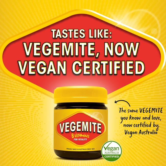 Vegemite with the new Vegan Certified label that will appear soon on shelves. picture: Supplied