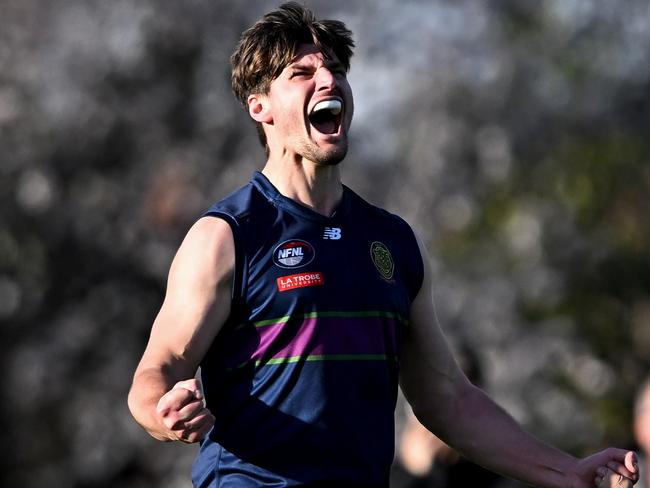 Old ParadiansÃ celebrates a goal during the NFNL Old Paradians v Mernda football match in Lalor, Saturday, Aug. 17, 2024. Picture: Andy Brownbill