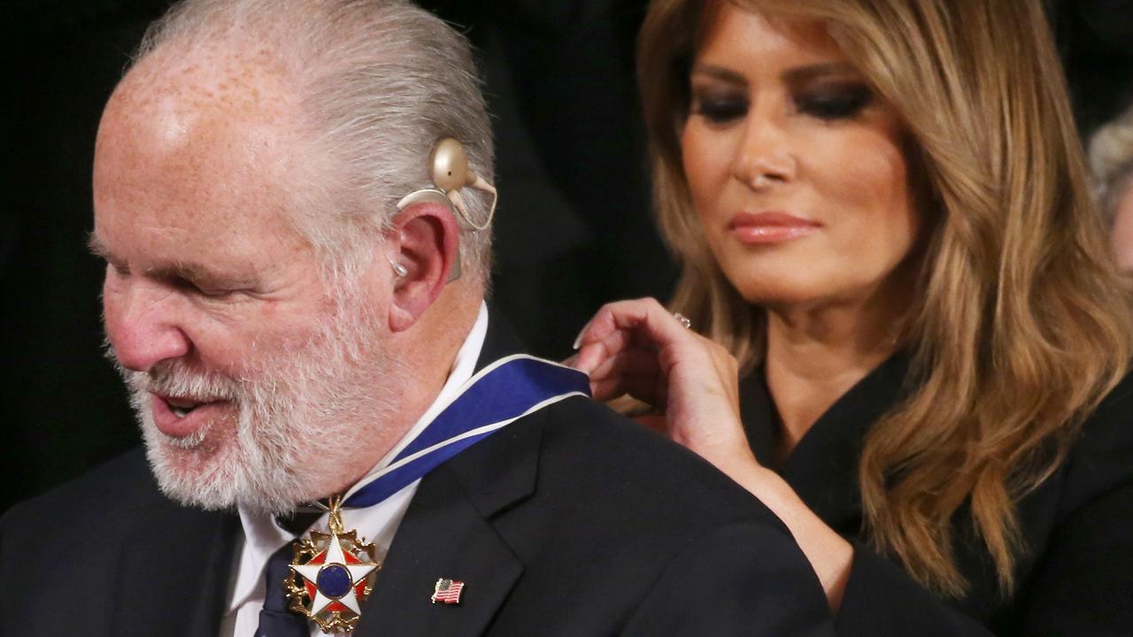 Radio broadcaster Rush Limbaugh receiving the Presidential Medal of Freedom. Picture: Mario Tama/Getty Images/AFP