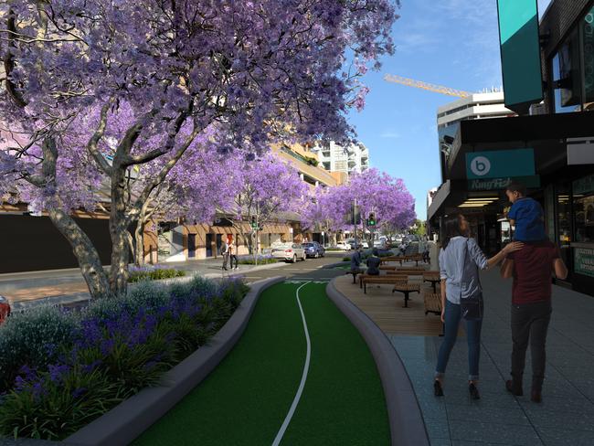 Concept design for the Spring St cycleway in Bondi Junction. Picture: Waverley Council.