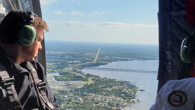 Ron DeSantis tours the area over Piney Point. Picture: AFP