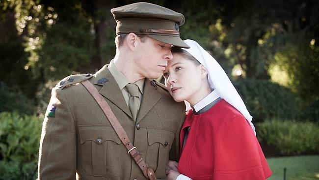 Re-enacting war ... Todd Lasance and Laura Brent in a scene from ABC drama Anzac Girls. Picture: Matt Nettheim 