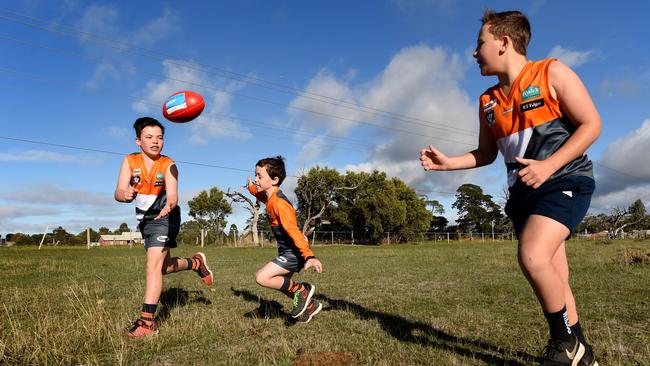 Young footballers on the site where the New Gisborne Regional Sportsfields would be built.