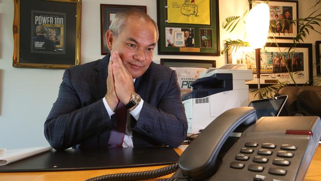 Mayor Tom Tate waits by his phone for a call from Prime Minister Scott Morrison or Opposition Leader Bill Shorten to pledge the extra money for the trams. Picture Glenn Hampson.