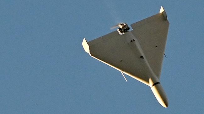 A Russian drone flies over Kyiv during an attack in October. Picture: AFP