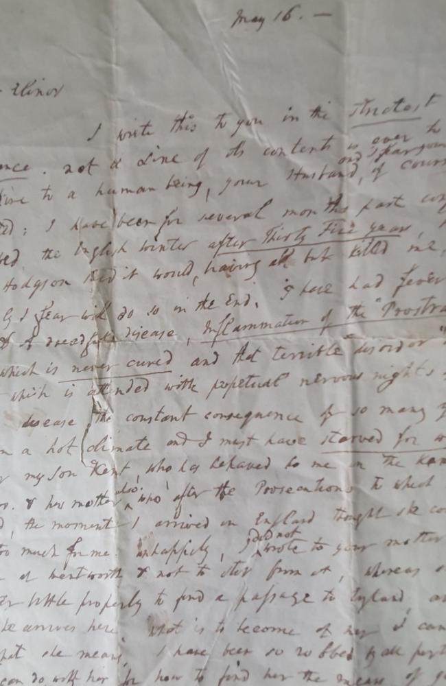 The original letter written by Robert Murray in 1847 detailing his prostate woes. Image: Supplied.