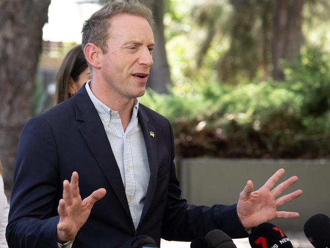 ADELAIDE/ KAURNA YARTA, AUSTRALIA - NewsWire Photos MARCH 1, 2024: SA Liberal Party Leader David Speirs at a press conference responding to Tom KoutsantonisÃ¢â¬â¢s comments on Finizio. Picture: NCA NewsWire / Morgan Sette