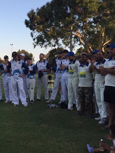 Players mingle with their opponents from Multicultural Sports and Community Club during presentations. Pictures: Grange CC