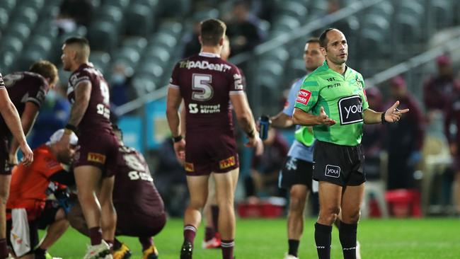 Ashley Klein made the right call to hand the Sea Eagles the penalty which cost Broncos the game in Round 5. Picture: Getty Images.