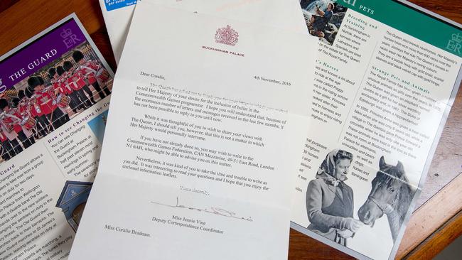 Coralie Bradnam’s letter from the Queen. Picture: Jerad Williams