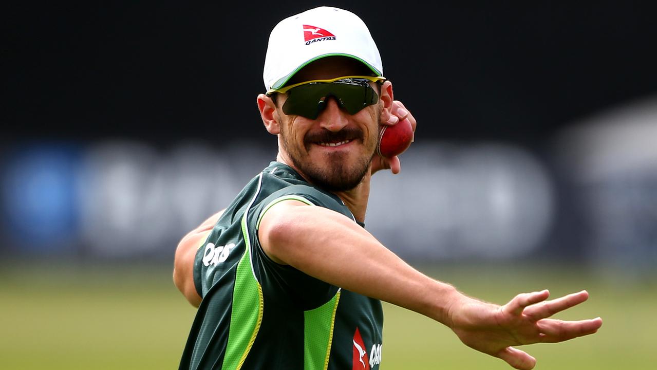 CANTERBURY, ENGLAND - JUNE 24: Australia's Mitchell Starc in action during the Australia Nets Session at The Spitfire Ground, St Lawrence on June 24, 2015 in Canterbury, England. (Photo by Charlie Crowhurst/Getty Images)