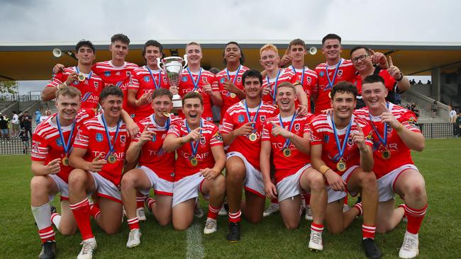 Illawarra South Coast Dragons celebrate win in the Laurie Daley SLE Cup Grand Final. Picture: Sue Graham