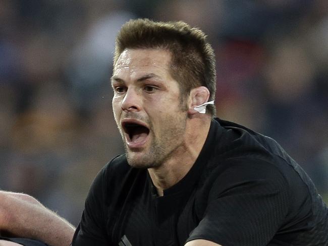 New Zealand captain Richie McCaw, reacts during their Rugby Championship test match against South Africa at Ellis Park stadium in Johannesburg, South Africa, Saturday, July 25, 2015. (AP Photo/Themba Hadebe)