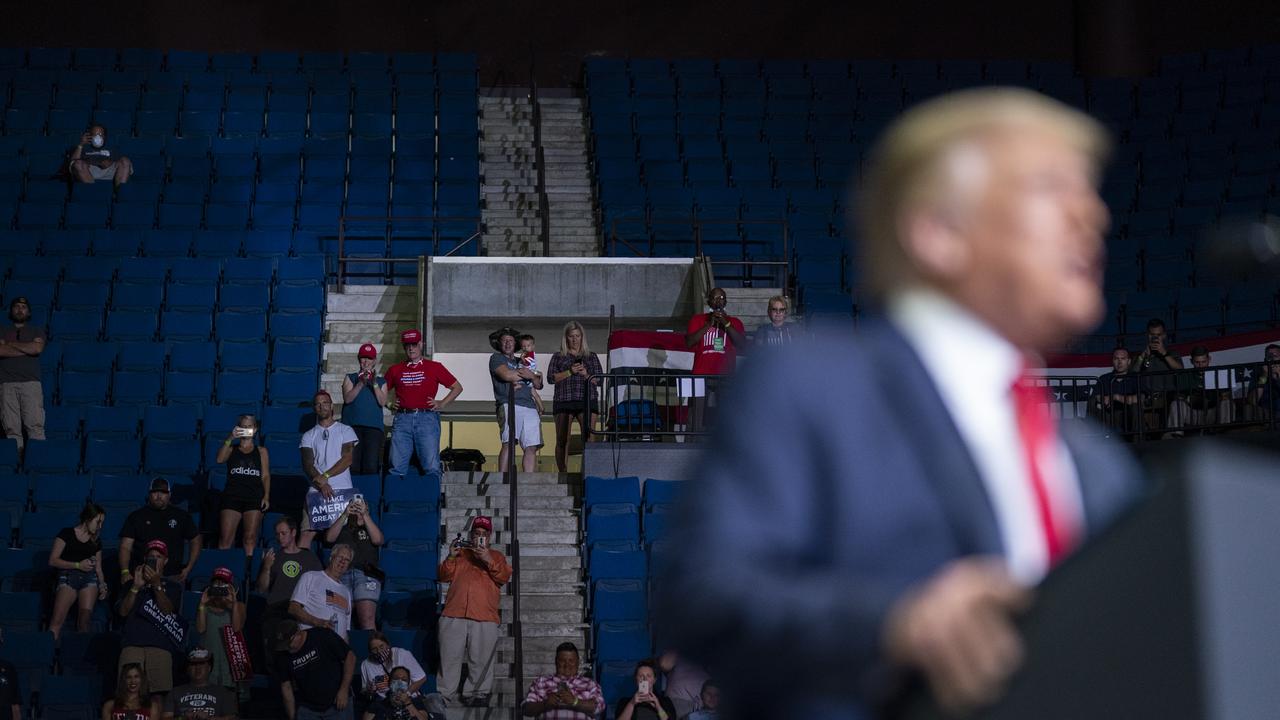 Large sections of empty seats inside the arena. Picture: AP Photo/Evan Vucci