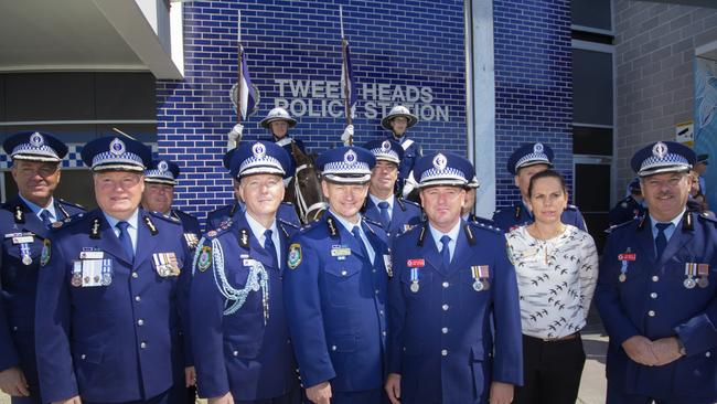 Tweed/Byron LAC Superintendent Wayne Starling (centre) with NSW Police Commissioner Mick Fuller and other officers at the opening of the new Tweed Heads Police Station on Friday, September 8.