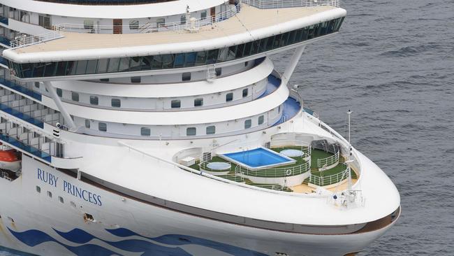 Contagious cruise ship Ruby Princess off Wollongong on Friday. Picture: Simon Bullard/The Australian