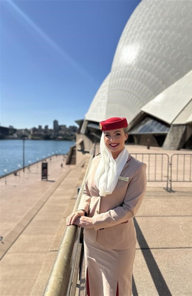 Emirates cabin crew member Brittany James says she applies a hydrating serum on her face to stay refreshed during a long haul flight.