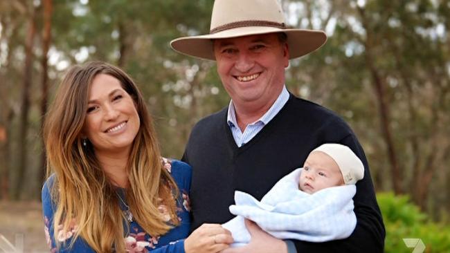 Barnaby Joyce and partner Vikki Campion faced TV cameras last month to speak about their affair and baby son Sebastian. Picture: Channel 7