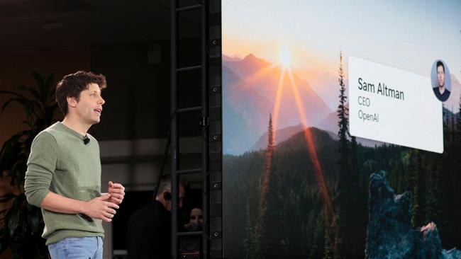 OpenAI CEO Sam Altman during a keynote address announcing ChatGPT integration for Bing at Microsoft in Redmond, Washington. Picture: Jason Redmond/AFP