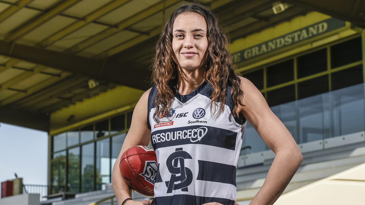 Indy Tahau's switch from rugby union to Aussie rules is paying off as she prepares to play with South Adelaide in a SANFLW grand final.Thursday May 16th 2019. PIC.  AAP/Roy VanDerVegt