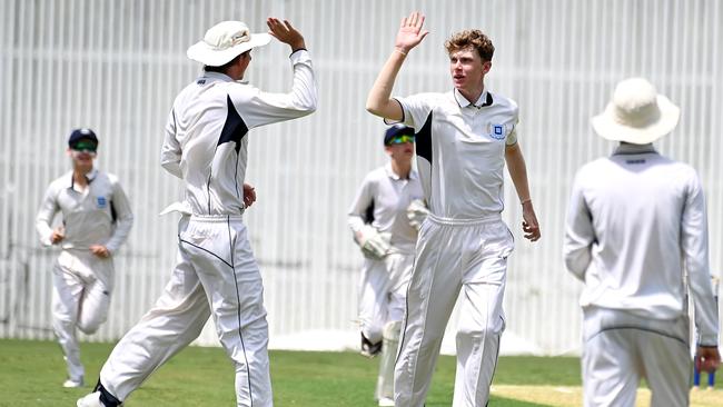 Brisbane Grammar School celebrate a wicket earlier in the season. . Picture, John Gass