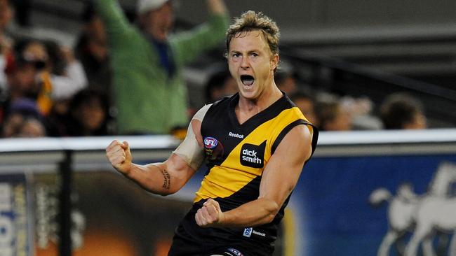 Kayne Pettifer celebrates a goal during his Richmond career.