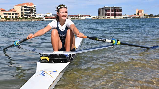 Loreto College’s Victoria Binns has made history after being the youngest named in Rowing SA’s women’s youth eight crew which will compete at the national titles this month. Picture: Keryn Stevens