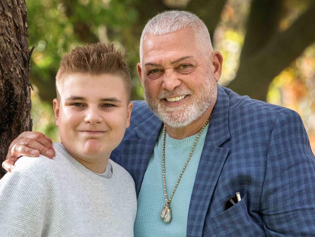 Mick Gatto and his grandson Dominic who has autism. Mick has started a foundation to raise money for autism. Picture: Tony Gough