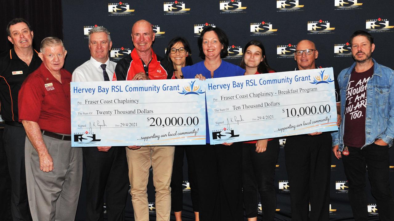 Fraser Coast Chaplaincy, who received $30,000 at the Hervey Bay RSL Community Grants presentation on Thursday, April 30.