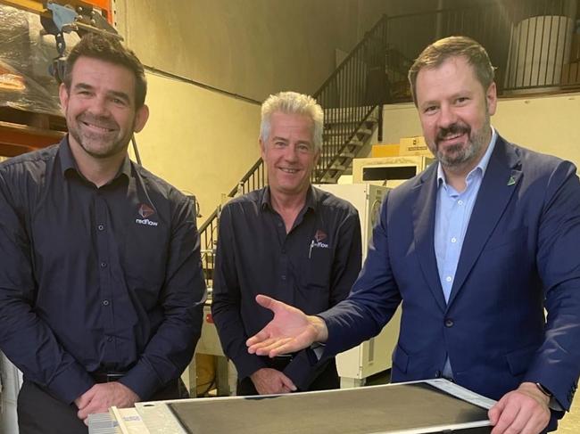 Ed Husic MP visiting Redflow in 2023. Photo: Supplied