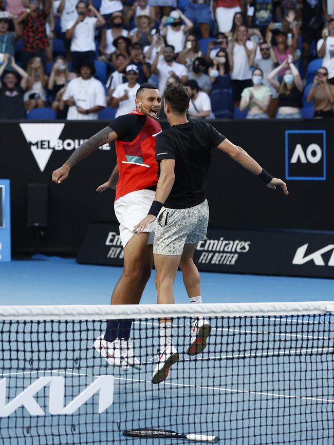 The King and the Kokk aren’t the first doubles pairing to break out the chest bump celebration. Picture: Getty Images