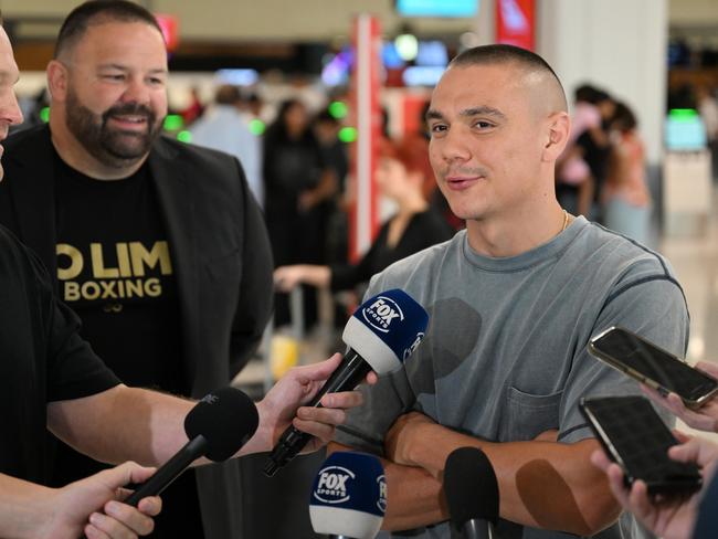 29 January, 2024. Sydney NSW. Boxer Tim Tszyu at Sydney airport departures. Photo: No Limit Boxing / Supplied