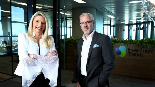 State Street’s Meaghan Victor and Michael Blomfield of Investment Trends at Barangaroo in Sydney. Picture: Hollie Adams