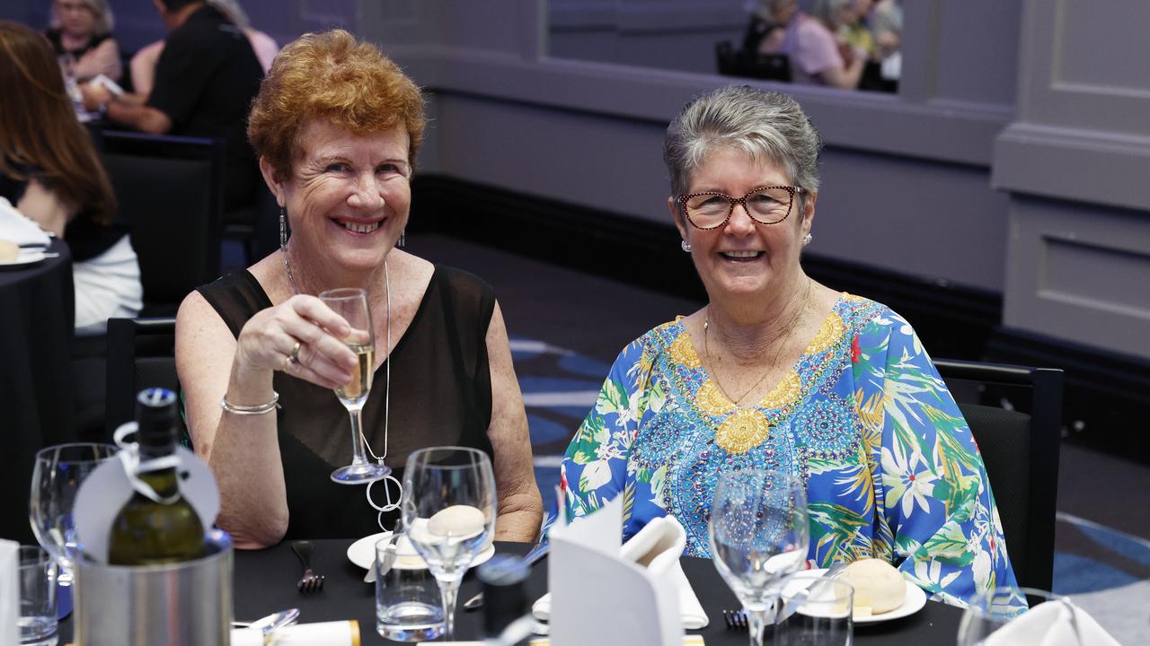 Anita Lundie and Theresa Wallwork at the Cairns Chamber of Commerce Christmas lunch, held at the Pullman International hotel. Picture: Brendan Radke