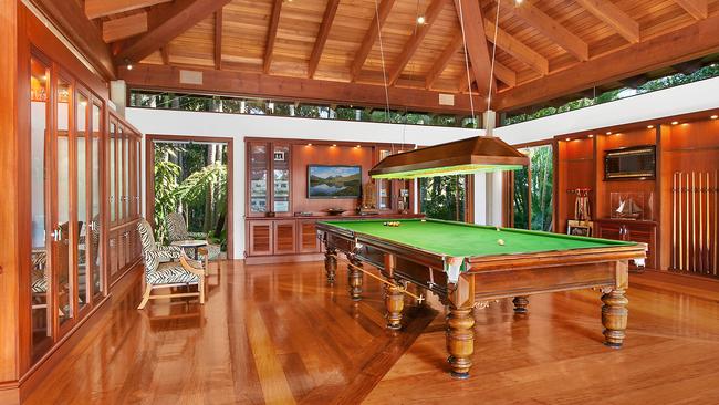 57 The Corso, Isle of Capri, Billiard Room. The home was built by Doug Spong and then wife Mara in the 1990s to a semi-Balinese theme. Picture: Natoli John