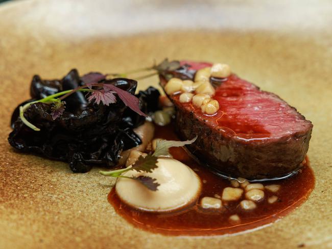 Richard Wilkins and Jonathon Moran ate wagyu steak at Bathers' Pavilion, Mosman. Picture: Justin Lloyd.