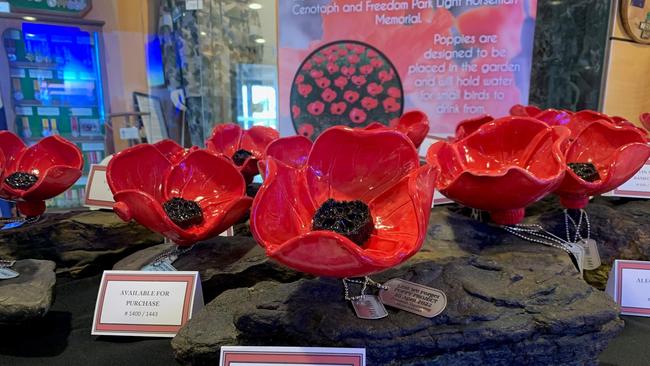 Ceramic poppies on display at the Hervey Bay RSL. Photo: Kerrie Alexander