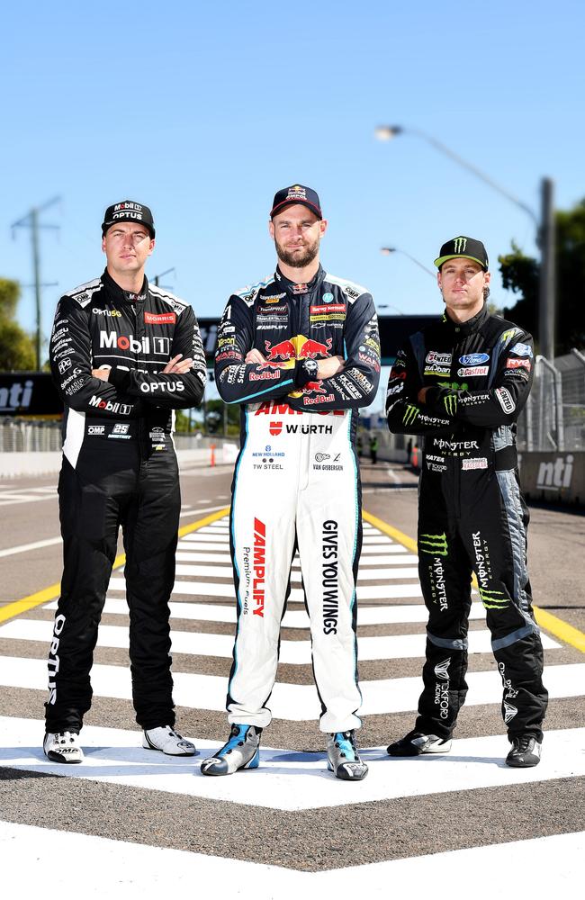 Best of 2022. Supercars drivers Chaz Mostert, Shane van Gisbergen and Cam Waters ahead of the 2022 Townsville 500. Picture: Shae Beplate.