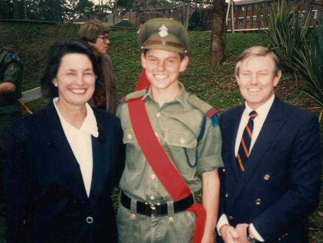 David Breckenridge celebrates his cadet graduation with his father Stephen and mother Karen.