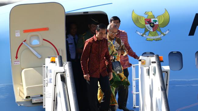 The President of Indonesia Joko Widodo arrived for the G20 aboard a 737, an aircraft similar to that used by Australia’s Prime Minister. Picture: Darren England