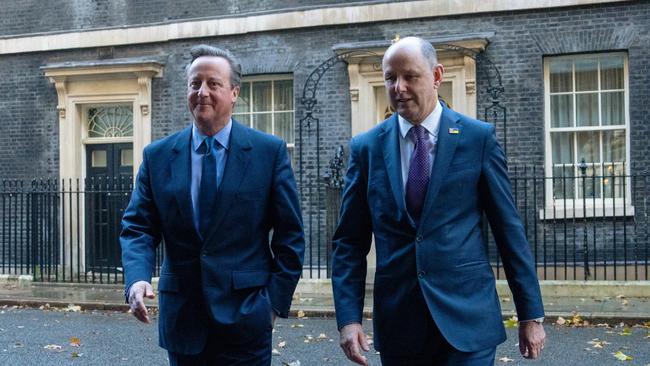 David Cameron with Sir Philip Barton on Monday. Picture: Getty Images