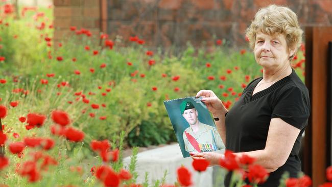 Alison Jones, mother of Sgt Brett Woods who died in Afghanistan, photographed at the newly created Knox Honour Roll at the Tim Neville Arboretum. Picture: Janine Eastgate