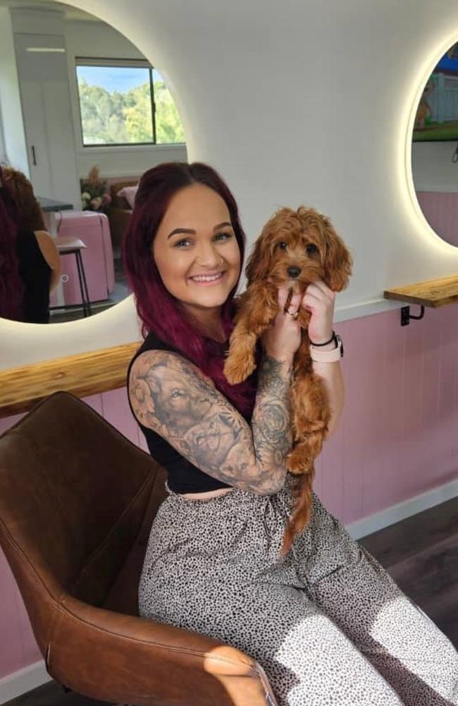 #1 Owner of Tash’s Hair House, Tash Kruske with her puppy, Bronte.