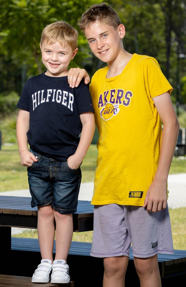 Six-year-old Kaiden Hyde and 14-year-old Kruz Greensill reunite on Saturday, February 11, for the first time since the near-tragedy. PIcture: Richard Walker