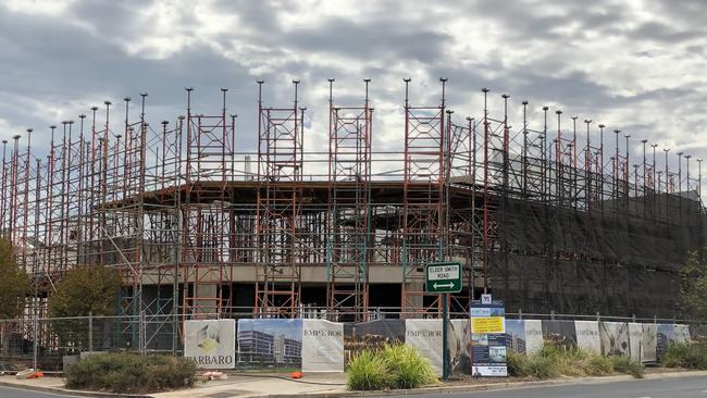 DELAYS: The Emperor Living building site on the corner of Main Street and Metro Parade, Mawson Lakes. Picture: Gabriel Polychronis