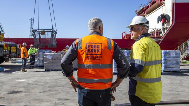 The Foodbank Victoria truck was unloaded and supplies loaded on to the ship at Victoria Dock in Melbourne. Picture: Sarah Matray