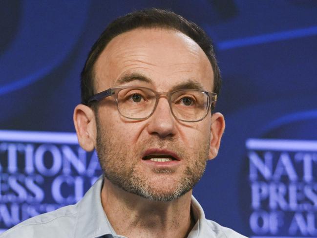 CANBERRA, Australia - NewsWire Photos - August 28, 2024: Adam Bandt, Australian Greens Leader addresses the National Press Club of Australia in Canberra on "The Greens' plan to take on corporate greed and build a better life for all of us". Picture: NewsWire / Martin Ollman