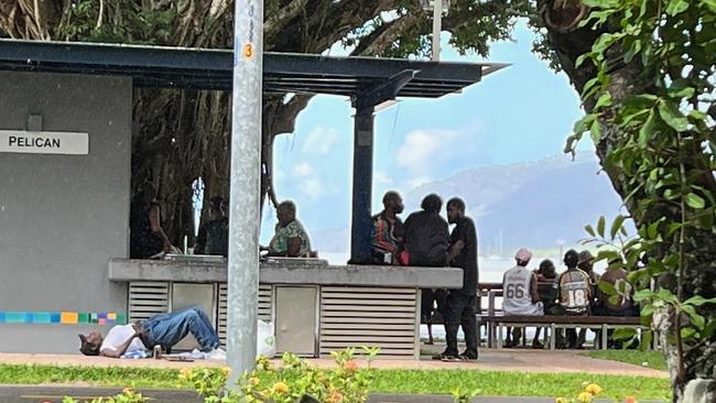 A group of itinerants hanging out at the Pelican public barbecue on the Cairns Esplanade. Picture: Supplied