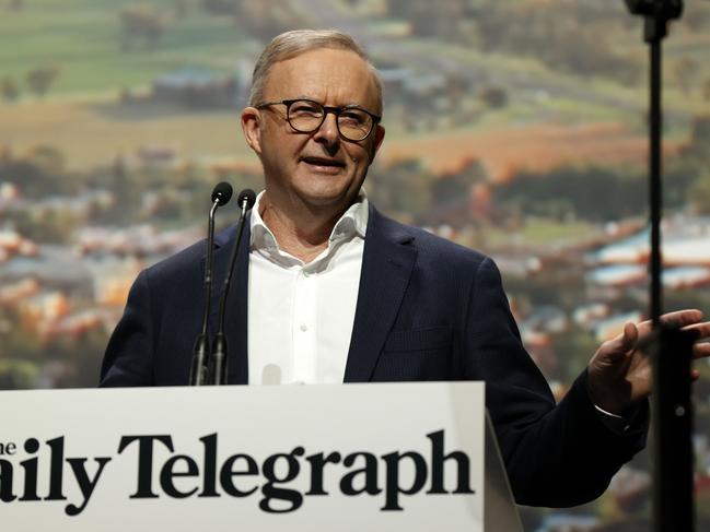 Prime Minister Anthony Albanese takes the stage for the 2023 Bush Summit. Picture: Jonathan Ng