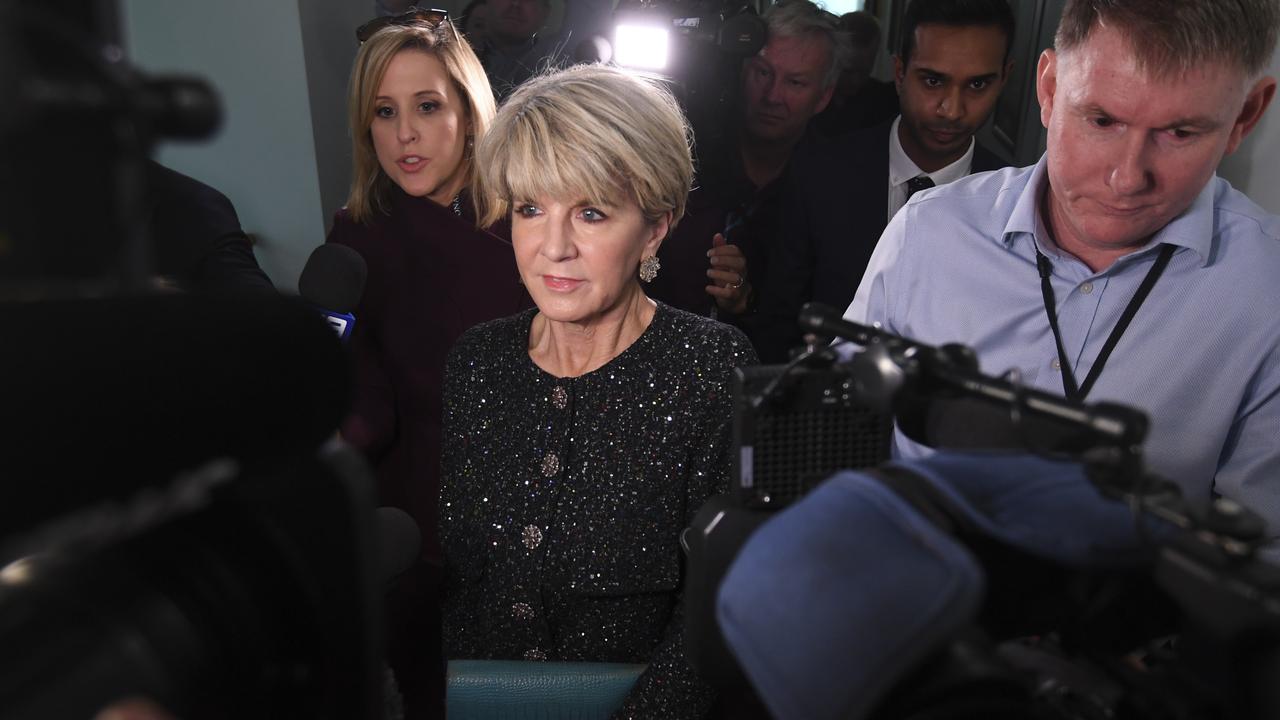 Julie Bishop during her walking press conference this morning. Pic: Lukas Coch/AAP